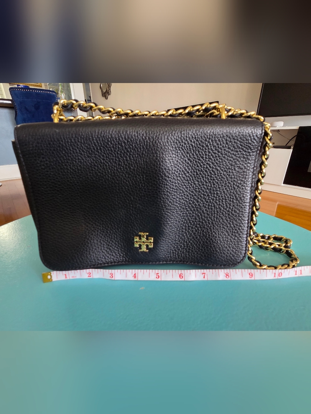 Tory Burch Black Pebbled Leather Chain Shoulder Bag